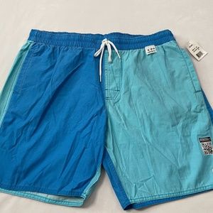 Volcom Mental Funner Hybrid Swim Board Shorts XL Blue Colorblock